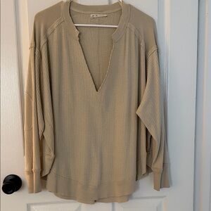 Free People Tan Ribbed V-Neck Sweater